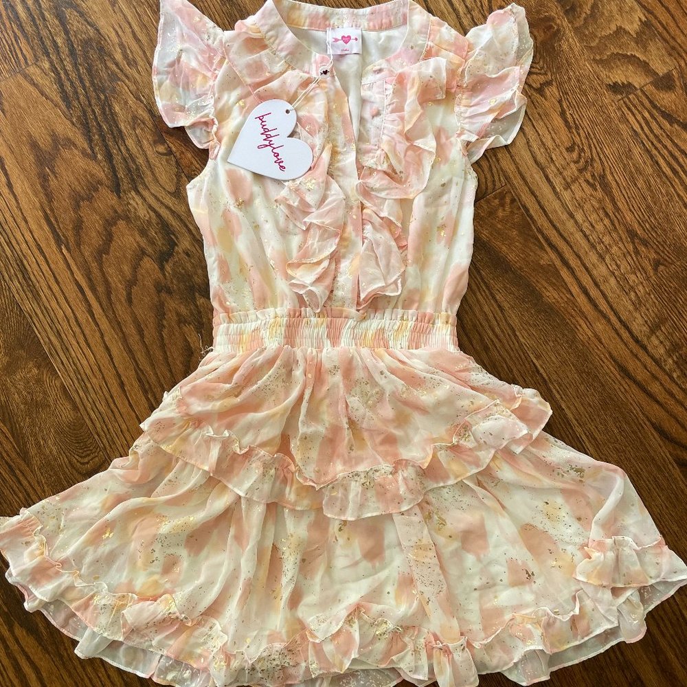 Pink and Peach Ruffle Mini Dress with Smocked Waist